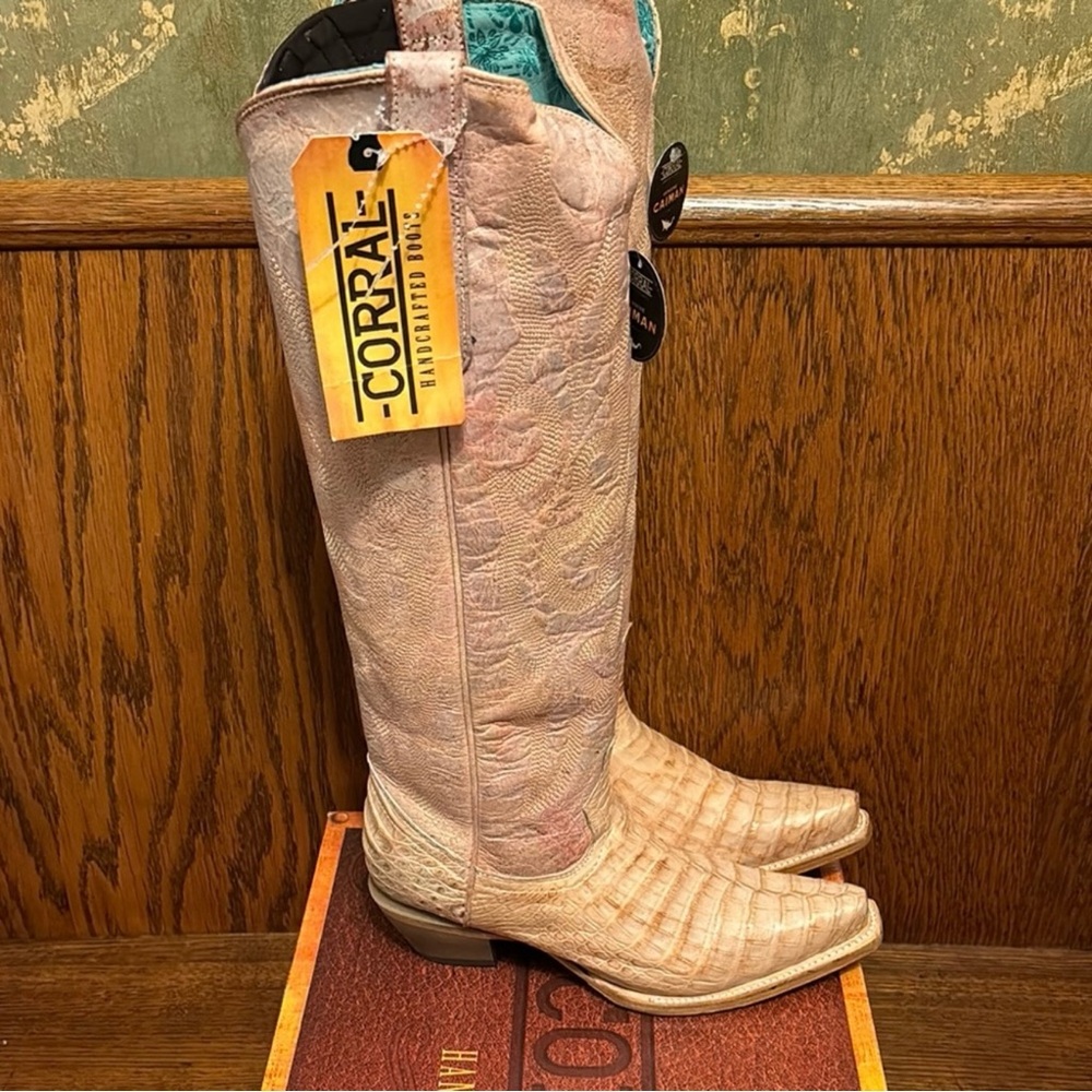 Corral Caiman Leather Western Boots in Light Pink Blush SIZE 8 - Picture 2 of 7